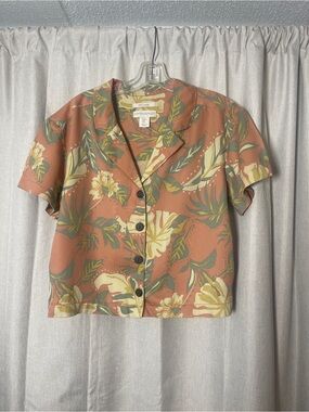 Cynthia Rowley Artistic Tropical Linen Blend Short Sleeve Button Front Shirt